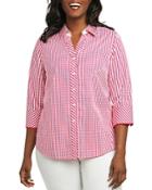 Foxcroft Plus Mary Gingham Button-down Top