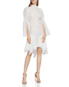 Bcbgmaxazria Puff-sleeve Asymmetric Lace Dress