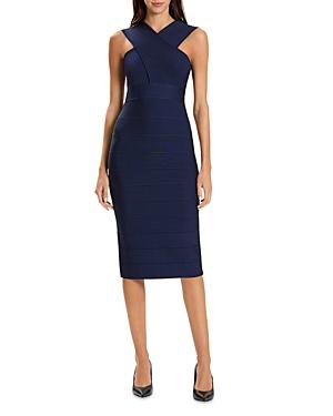 Herve Leger Draped Cross Neck Midi Dress