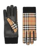 Burberry Cashmere-lined Leather-trimmed Check Gloves