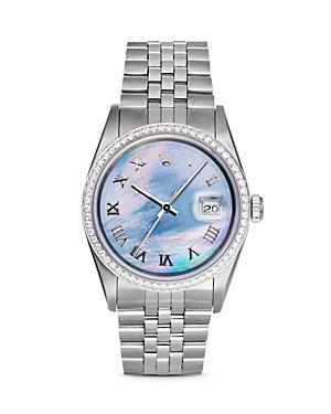 Pre-owned Rolex Stainless Steel And 18k White Gold Datejust Watch With Dark Mother-of-pearl Dial And Diamond Bezel, 36mm