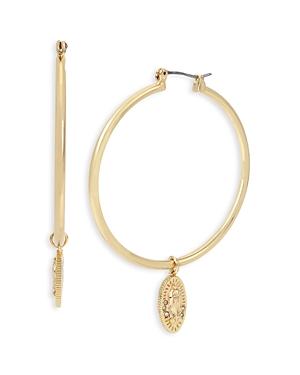Allsaints Pave Saint Charm Hoop Earrings In Gold Tone