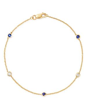 Bloomingdale's Diamond & Blue Sapphire Station Bracelet In 14k Yellow Gold - 100% Exclusive