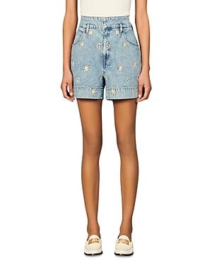 Sandro Younes Embroidered Denim Shorts