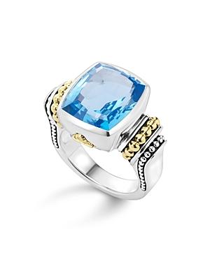 Lagos 18k Yellow Gold And Sterling Silver Caviar Color Ring With Swiss Blue Topaz