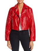 Kenneth Cole Cropped Patent Leather Moto Jacket