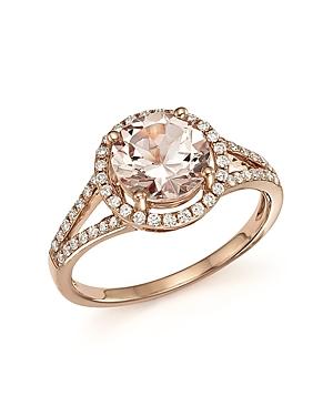 Morganite And Diamond Halo Ring In 14k Rose Gold - 100% Exclusive
