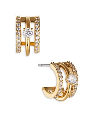 Nadri Cubic Zirconia Triple Row Huggie Hoop Earrings