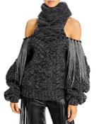 Hellessy Gia Fringe Trim Cold Shoulder Turtleneck Sweater