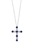 Bloomingdale's Blue Sapphire & Diamond Cross Pendant Necklace In 14k White Gold, 18 - 100% Exclusive
