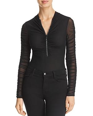 Guess Lala Ruched-sleeve Mesh Bodysuit