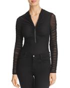Guess Lala Ruched-sleeve Mesh Bodysuit
