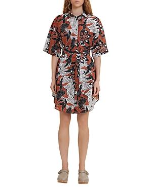Maje Rodime Terracotta Print Belted Shirt Dress