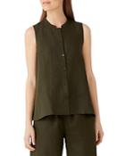 Eileen Fisher Sleeveless Organic Linen Button Front Shirt