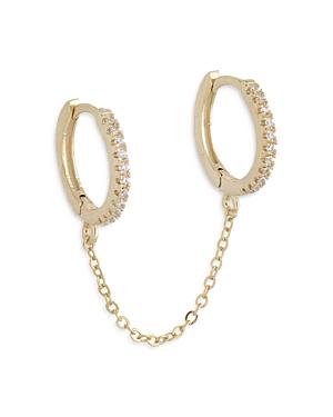 Adinas Jewels Pave Chained Double Huggie Hoop Earrings