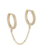Adinas Jewels Pave Chained Double Huggie Hoop Earrings