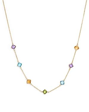 Multi Gemstone Station Necklace In 14k Yellow Gold, 18