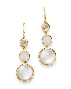 Ippolita 18k Yellow Gold Lollipop Clear Quartz, White Moonstone & Clear Quartz Over Mother-of-pearl Doublet Three-stone Drop Earrings