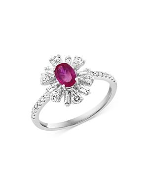 Bloomingdale's Ruby & Diamond Flower Statement Ring In 14k White Gold - 100% Exclusive