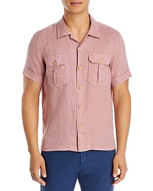 Eleventy Garment Dyed Linen Slim Fit Military Camp Shirt