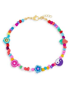 Adinas Jewels Neon Multicolor Charm & Bead Ankle Bracelet In Gold Tone