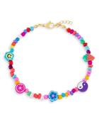 Adinas Jewels Neon Multicolor Charm & Bead Ankle Bracelet In Gold Tone