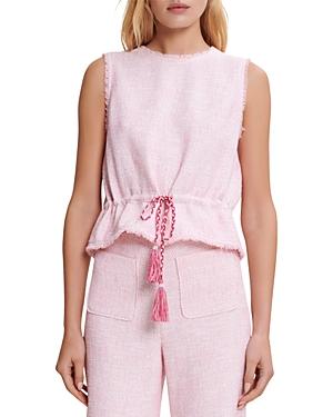 Maje Lirosa Trim Tweed Drawstring Top
