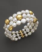 Triple Row Cultured Freshwater Pearl Bracelet In 18k Yellow Gold