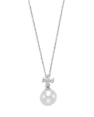 Bloomingdale's Cultured Freshwater Pearl & Diamond Cross Pendant Necklace In 14k White Gold, 16 - 100% Exclusive