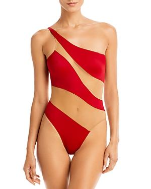 Norma Kamali One Piece Snake Mesh One Shoulder Swimsuit