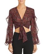 The Fifth Label Elective Tie-front Floral Cropped Top