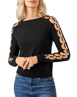 Belldini Embellished Cutout Sleeve Sweater