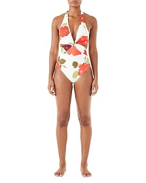 Kate Spade New York Floral Knotted Halter One Piece Swimsuit