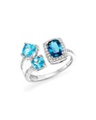 London Blue And Swiss Blue Topaz Open Pave Diamond Ring In 14k White Gold - 100% Exclusive