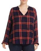 Lucky Brand Plus Metallic Plaid Peasant Blouse