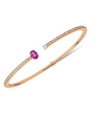 Hueb 18k Rose Gold Spectrum Pink Sapphire & Diamond Cuff Bangle Bracelet