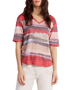 Gerard Darel Alexandra Printed V Neck Linen Tee