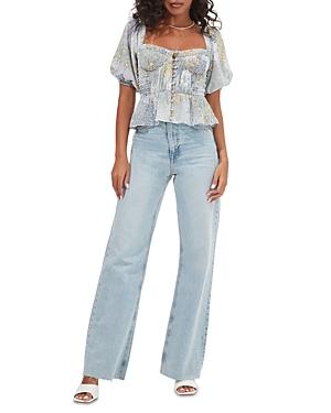 Astr The Label Clairemont Printed Peplum Top