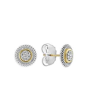 Lagos 18k Gold And Sterling Silver Signature Caviar Diamond Stud Earrings