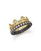 Armenta 18k Yellow Gold And Blackened Sterling Silver Old World Half Crown Diamond Ring