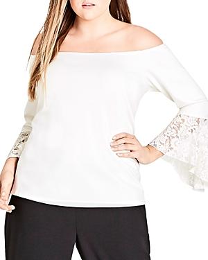 City Chic Plus Lace Cuff Bell Sleeve Top