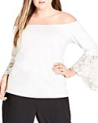 City Chic Plus Lace Cuff Bell Sleeve Top
