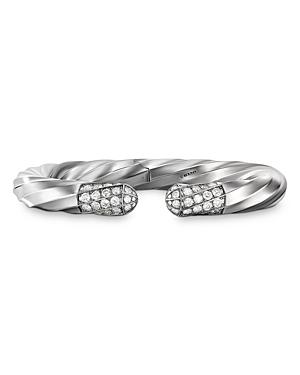 David Yurman Sterling Silver Cable Edge Bangle Bracelet With Diamonds