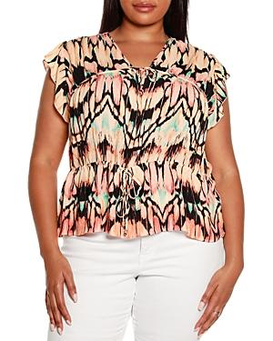 Belldini Plus Printed Ruffled Peplum Top