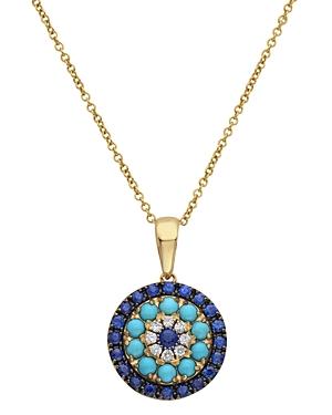 Bloomingdale's Diamond, Blue Sapphire & Turquoise Pendant Necklace In 14k Yellow Gold, 18 - 100% Exclusive
