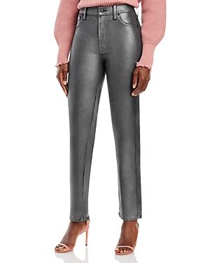 7 For All Mankind High Waisted Straight Jeans With Faux Pockets In Coated Pewter