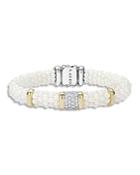 Lagos White Caviar Ceramic, 18k Yellow Gold And Sterling Silver Square Station Bracelet With Diamonds