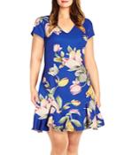 Adrianna Papell Plus Tulip Print Flounce Hem Dress