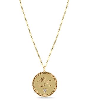 Zoe Chicco 14k Yellow Gold Diamond All You Need Is Love Pendant Necklace, 16-18