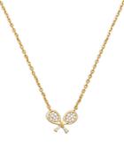 Kate Spade New York Queen Of The Court Pave & Imitation Pearl Tennis Mini Pendant Necklace In Gold Tone, 16-19